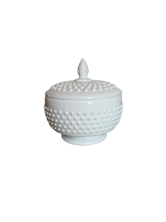 Hobnail Milk Glass Lidded Dish