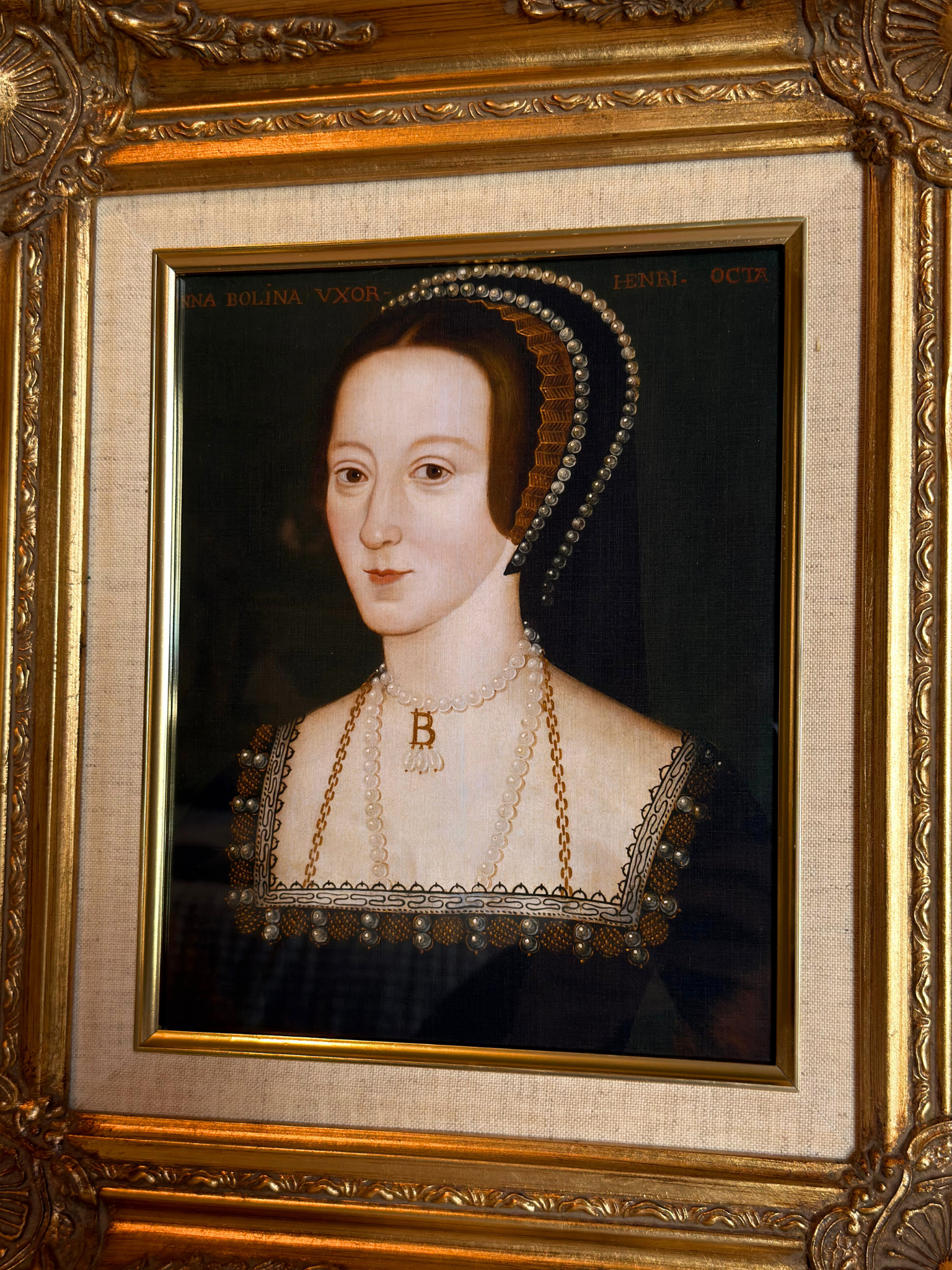 Anne Boleyn portrait in a gold frame 