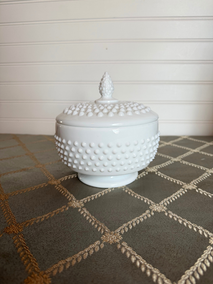 Hobnail Milk Glass Lidded Dish