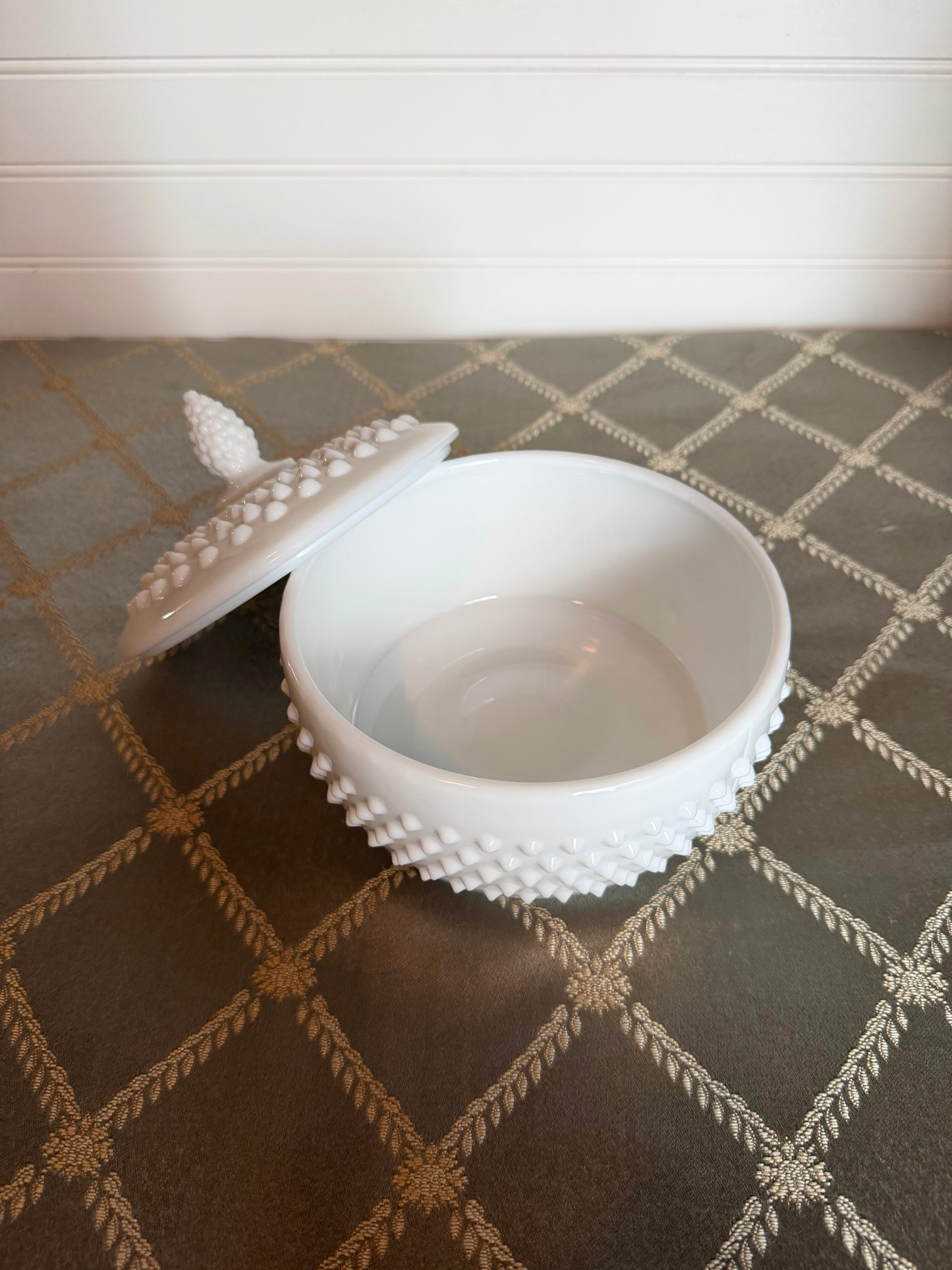 Hobnail Milk Glass Lidded Dish