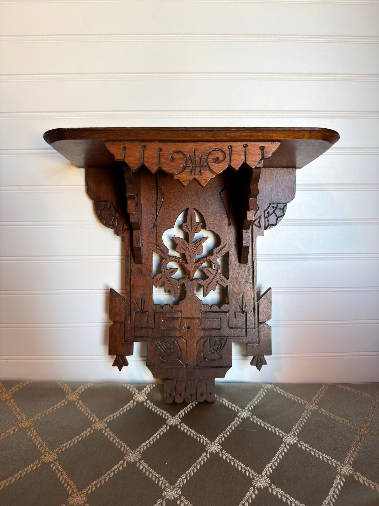 Eastlake Carved Wood Wall Shelf