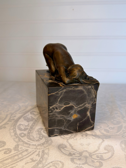 Female Nude Bronze Statue on Marble