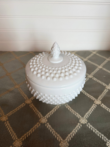 Hobnail Milk Glass Lidded Dish