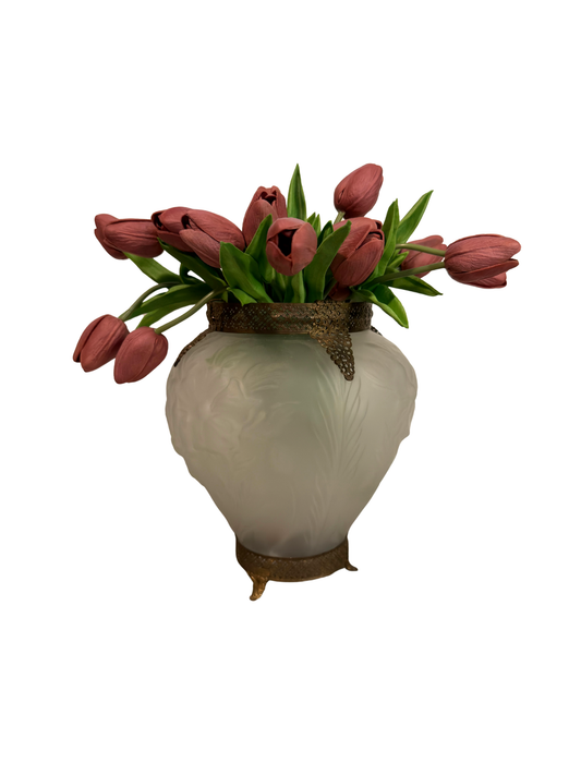 Art Deco Frosted Glass & Ormolu Tiffin Poppy Vase