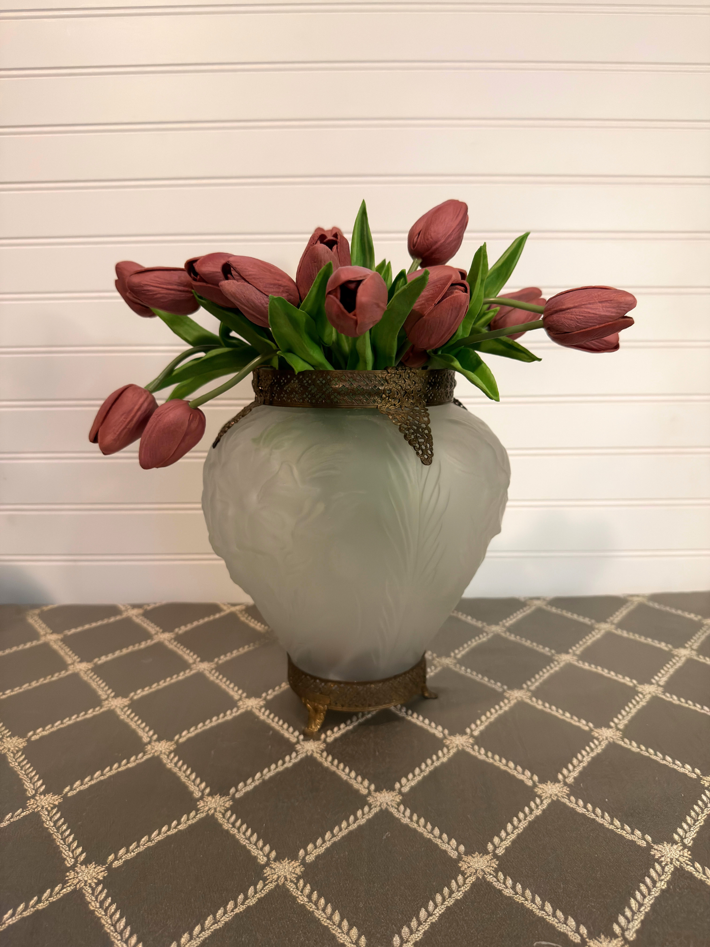Art Deco Frosted Glass & Ormolu Tiffin Poppy Vase