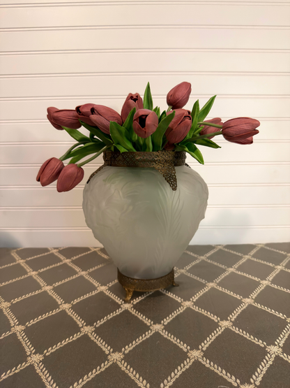 Art Deco Frosted Glass & Ormolu Tiffin Poppy Vase