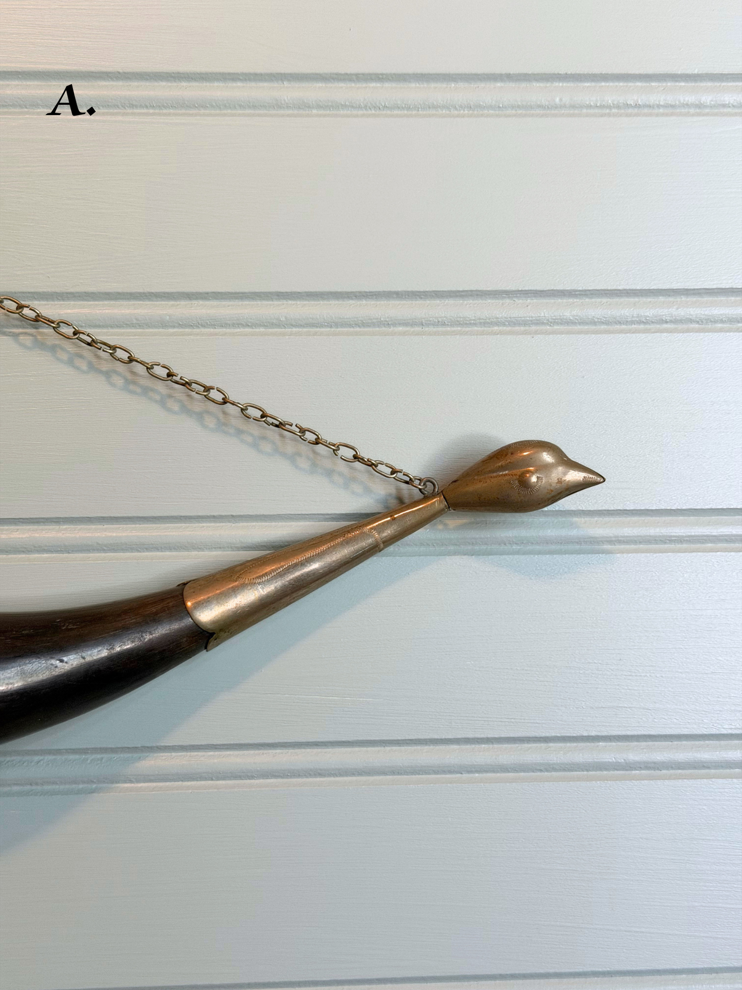 Wine Drinking Horns with Silver Bird Faces Wall Decor