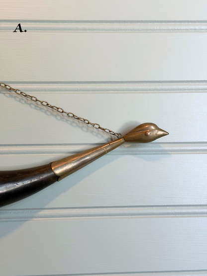 Wine Drinking Horns with Silver Bird Faces Wall Decor