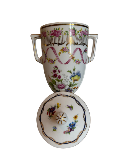 Porcelain & Gold Metal Covered Urns