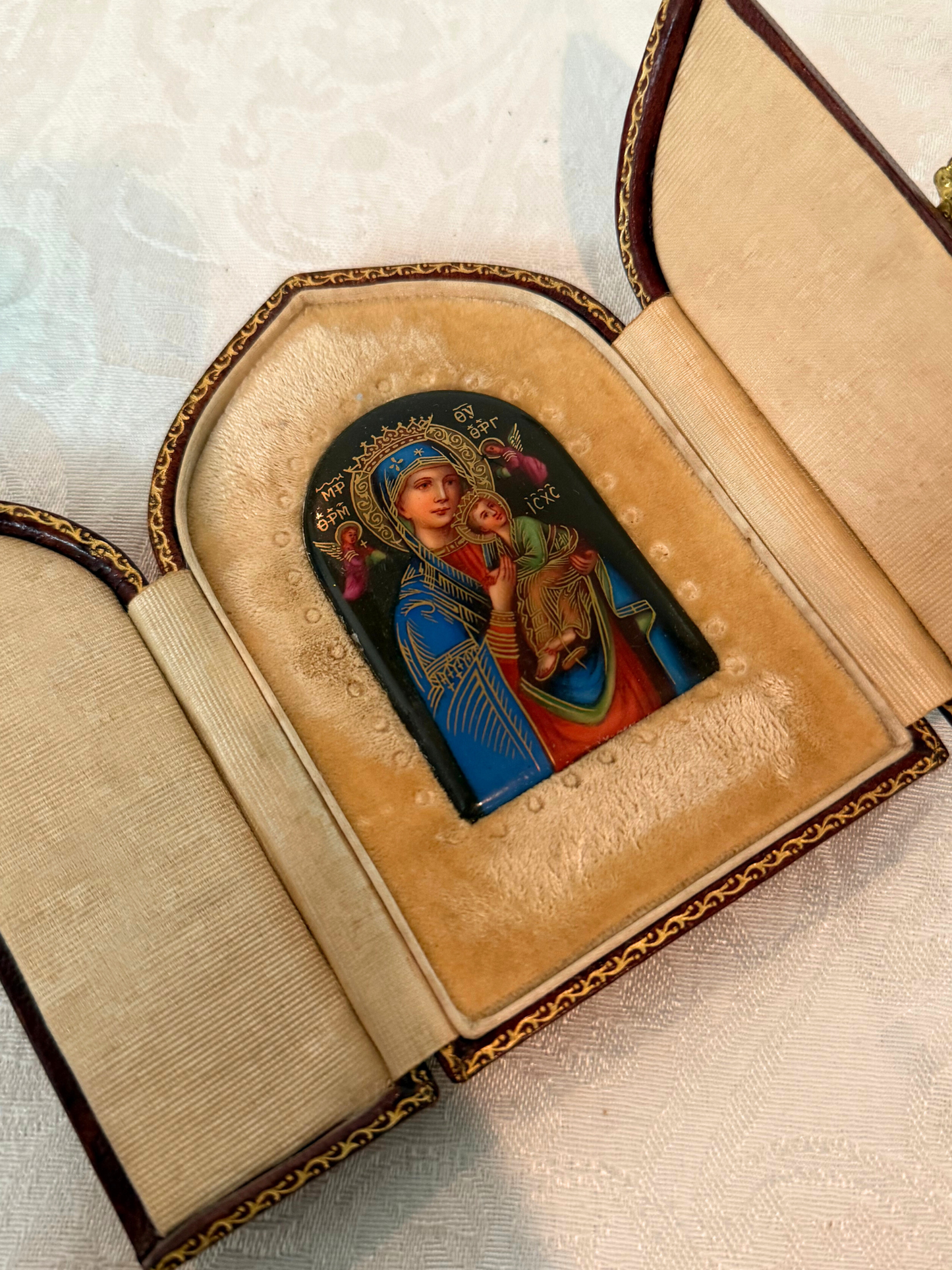 Travelers Icon Virgin Mary & The Child Painting on Porcelain