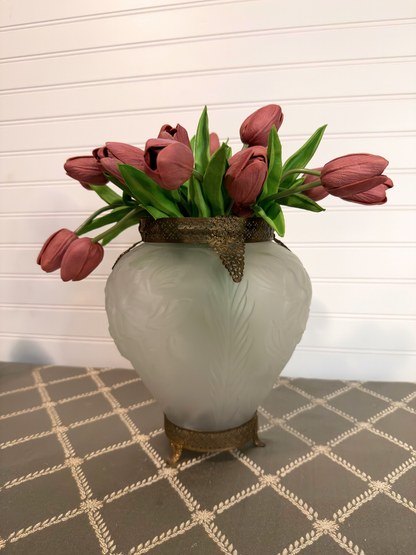 Art Deco Frosted Glass & Ormolu Tiffin Poppy Vase