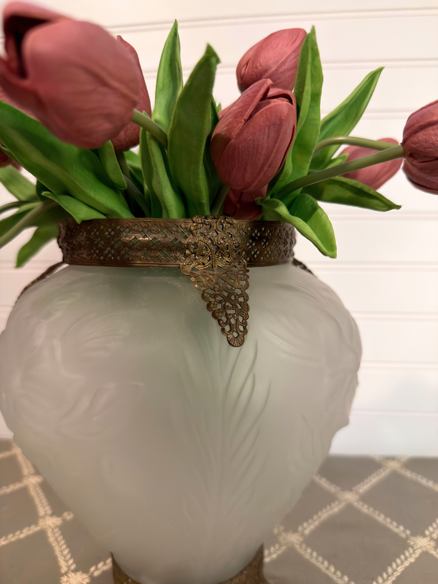 Art Deco Frosted Glass & Ormolu Tiffin Poppy Vase