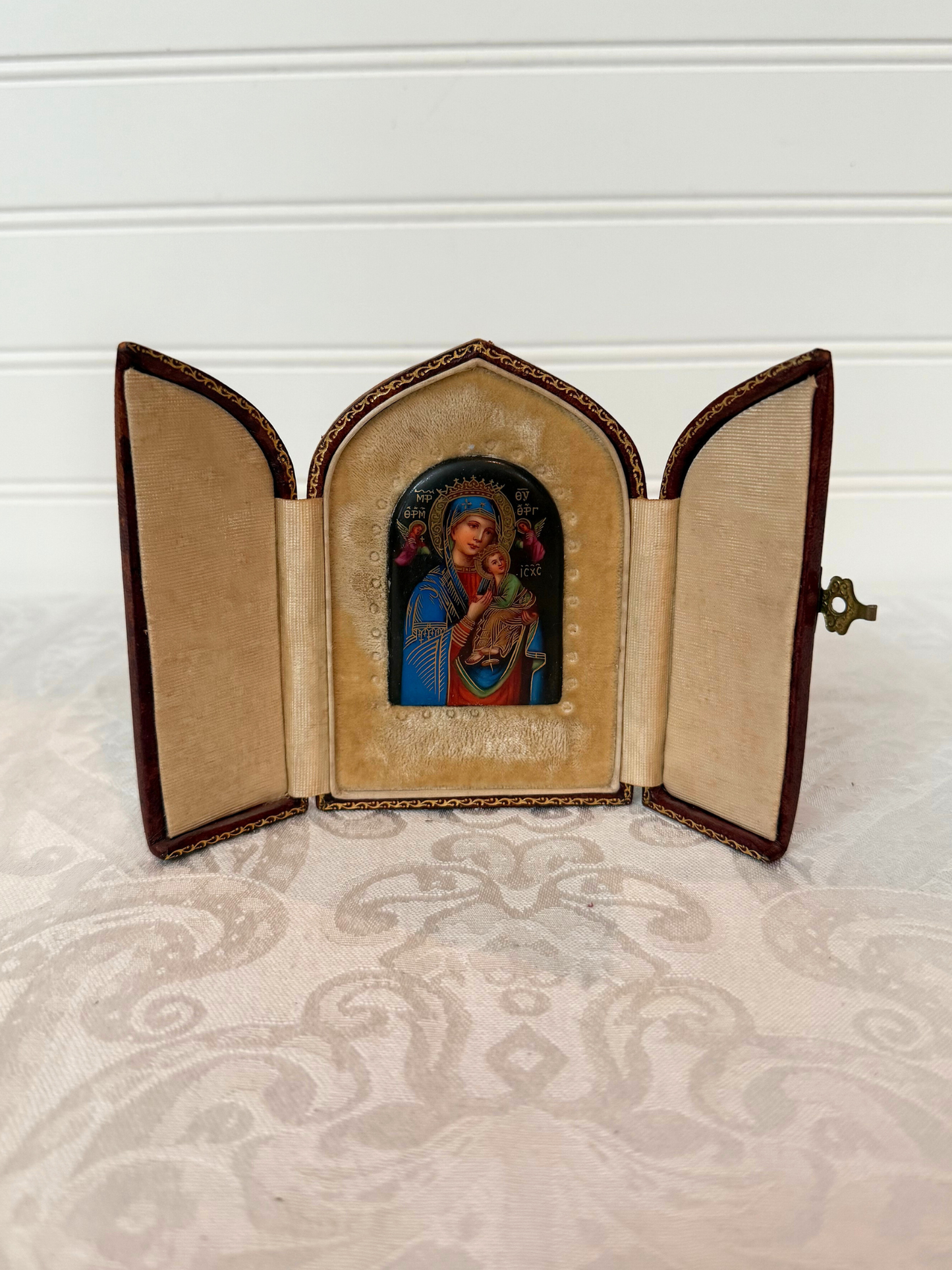 Travelers Icon Virgin Mary & The Child Painting on Porcelain