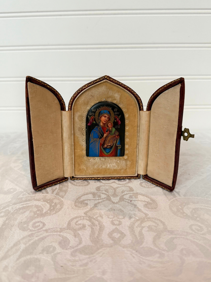 Travelers Icon Virgin Mary & The Child Painting on Porcelain
