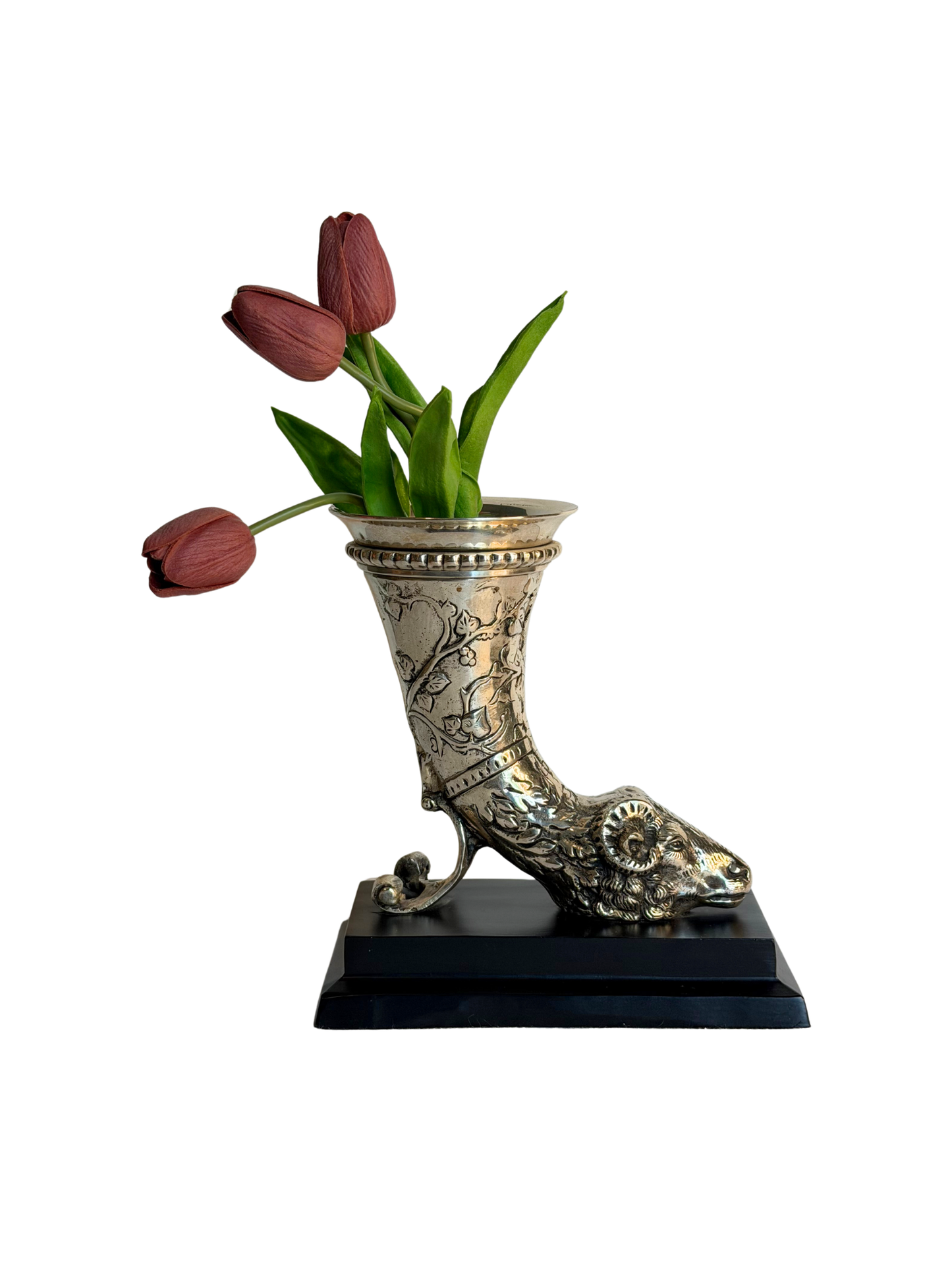 Silver Plated Ram Vase Statue