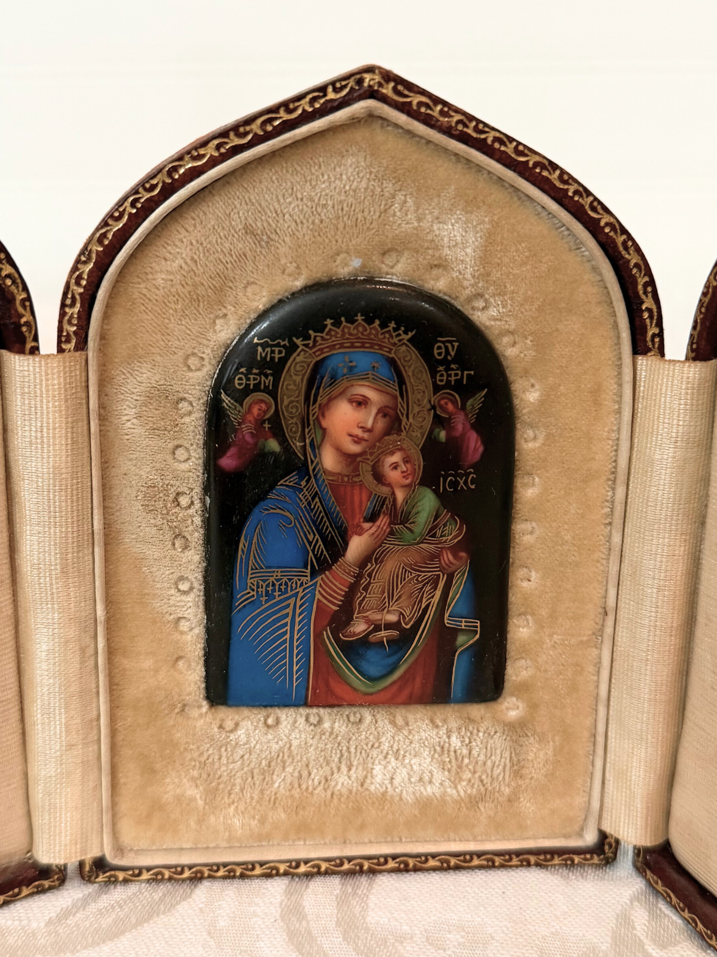 Travelers Icon Virgin Mary & The Child Painting on Porcelain