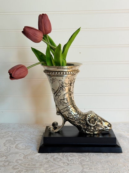 Silver Plated Ram Vase Statue