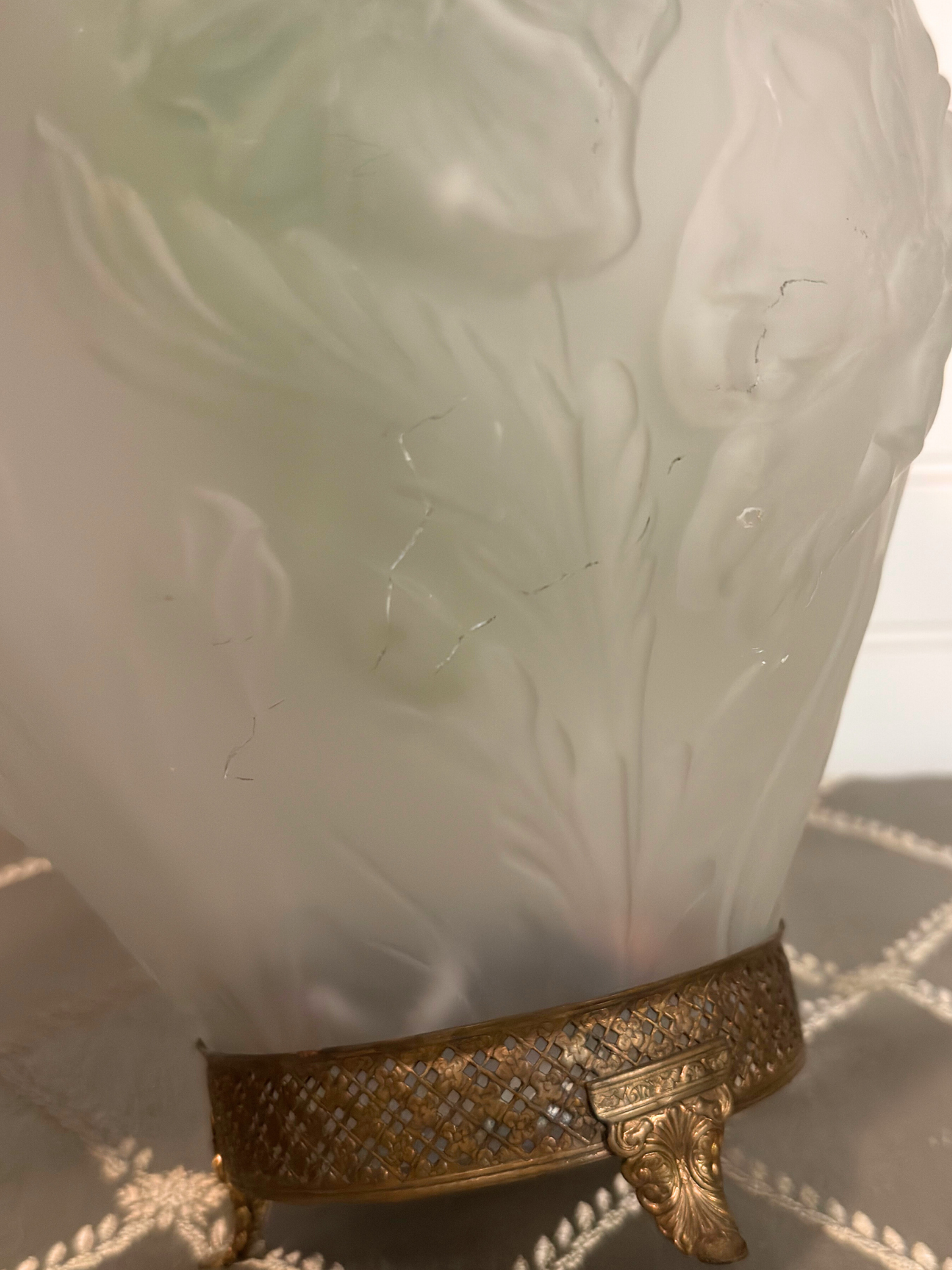 Art Deco Frosted Glass & Ormolu Tiffin Poppy Vase