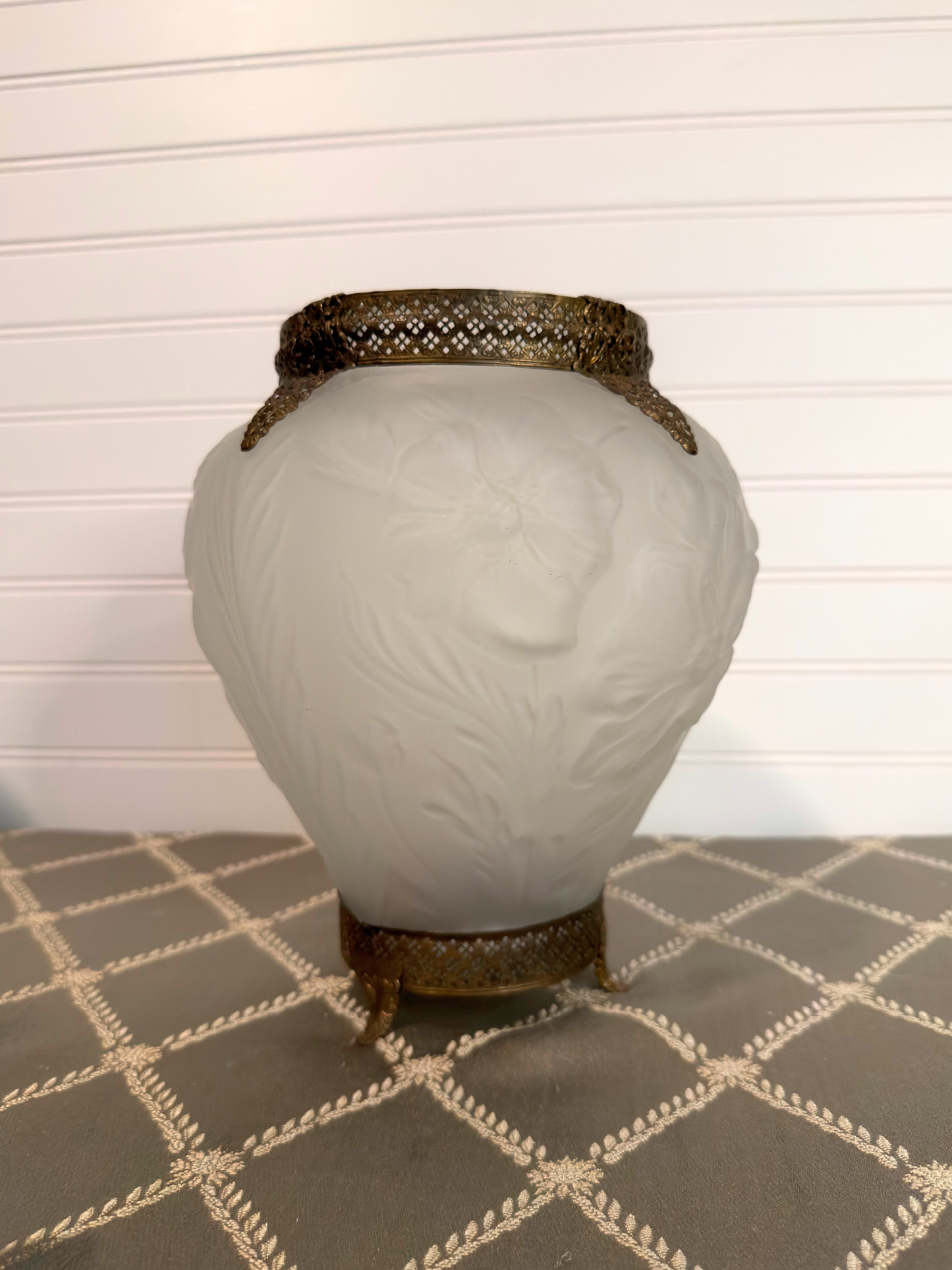 Art Deco Frosted Glass & Ormolu Tiffin Poppy Vase