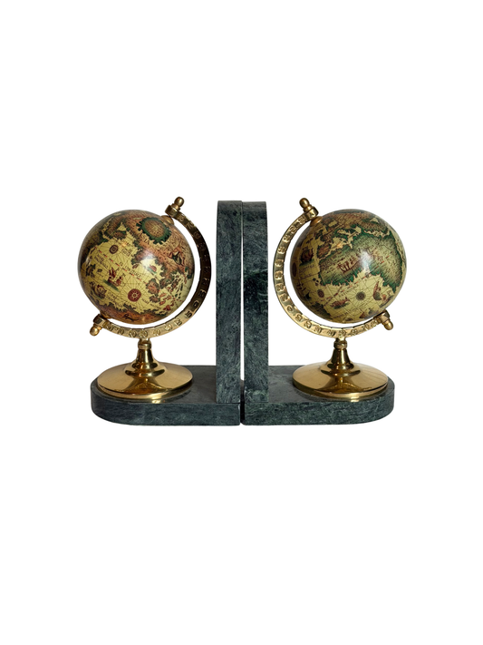 Brass & Marble Old-World Globe Bookends