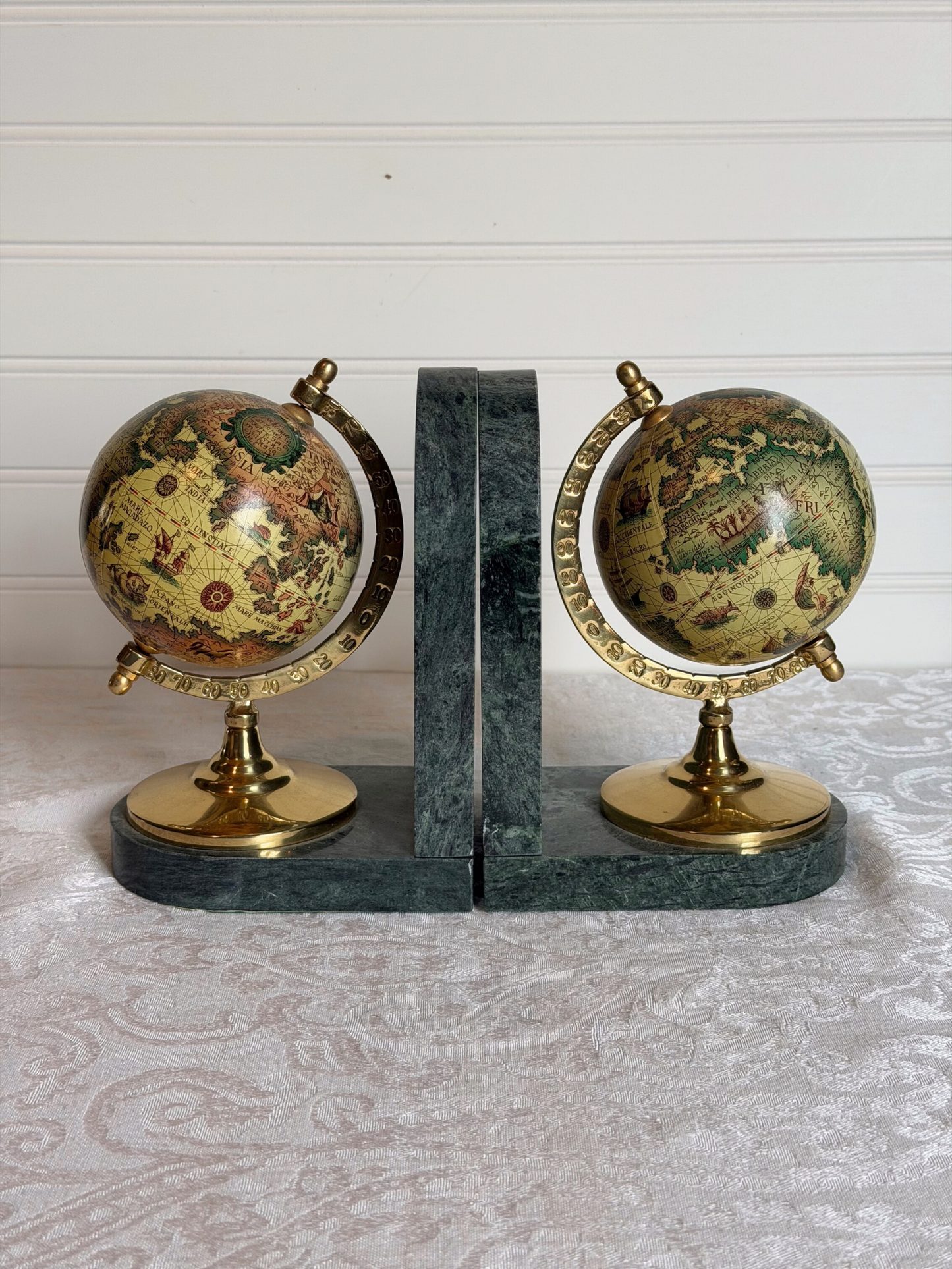 Brass & Marble Old-World Globe Bookends