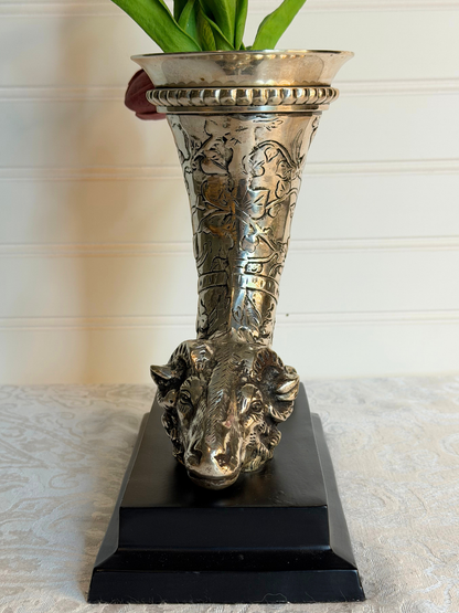 Silver Plated Ram Vase Statue