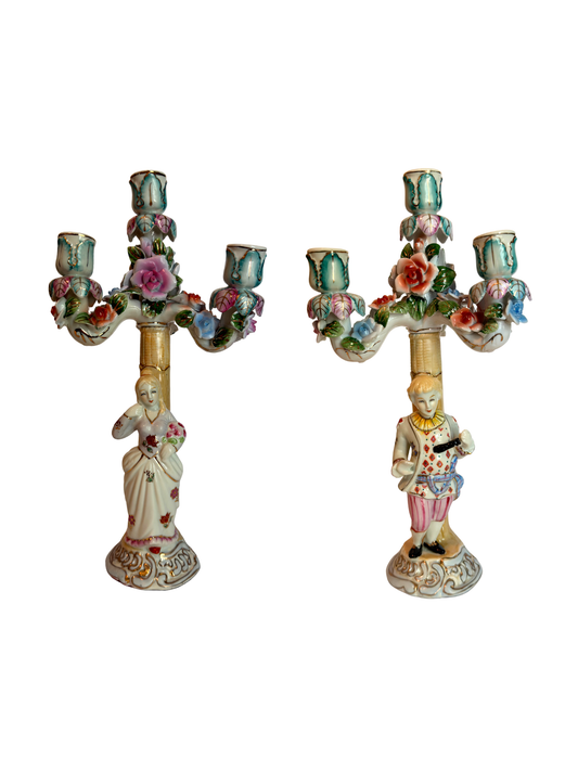 Pair of Dresden Style Figural Porcelain Candelabras