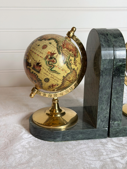 Brass & Marble Old-World Globe Bookends