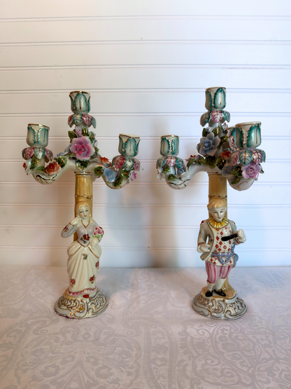 Pair of Dresden Style Figural Porcelain Candelabras