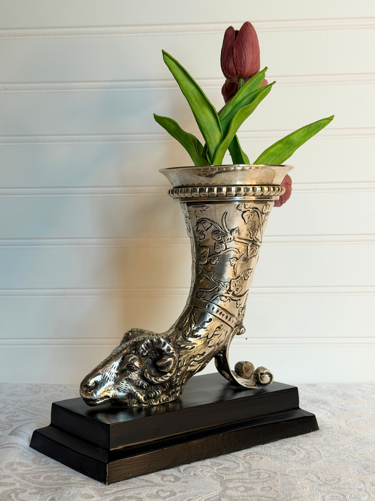 Silver Plated Ram Vase Statue