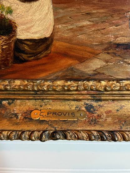 19th Century Cottage Interior Oil Painting