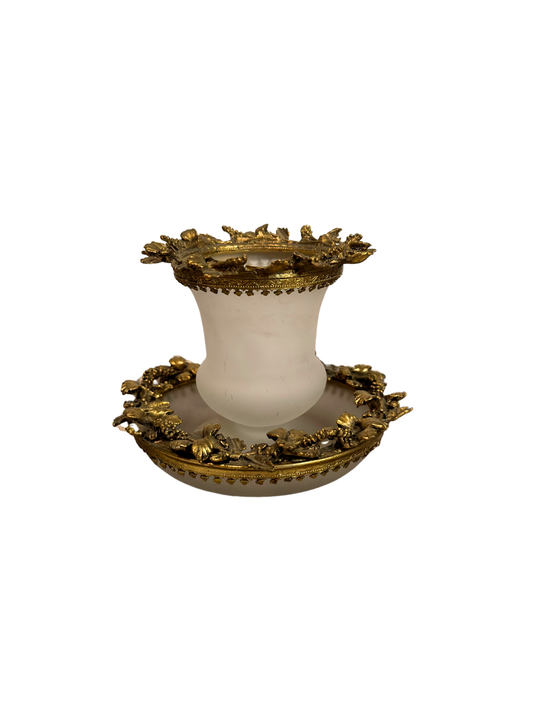 Set of Frosted Glass & Ormolu Cigarette Holder & Trinket Dish (Reserved)