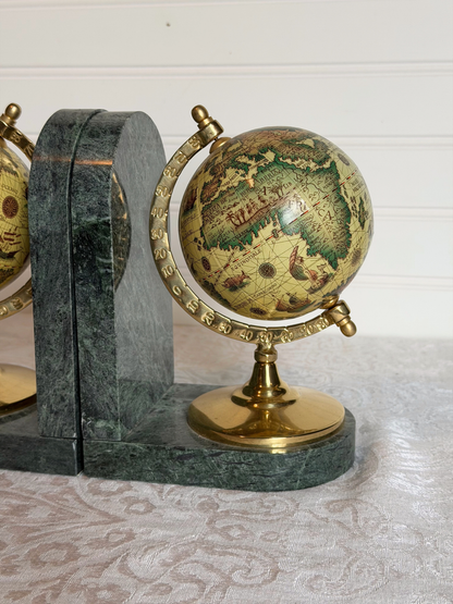 Brass & Marble Old-World Globe Bookends