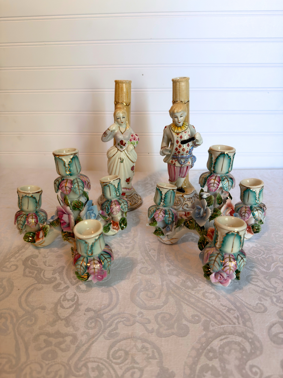 Pair of Dresden Style Figural Porcelain Candelabras
