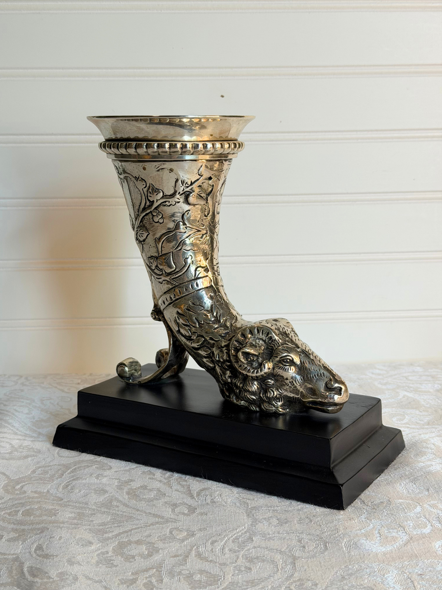 Silver Plated Ram Vase Statue