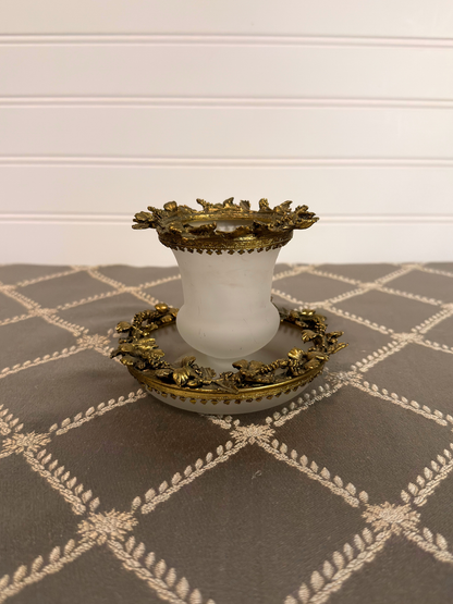 Set of Frosted Glass & Ormolu Cigarette Holder & Trinket Dish (Reserved)