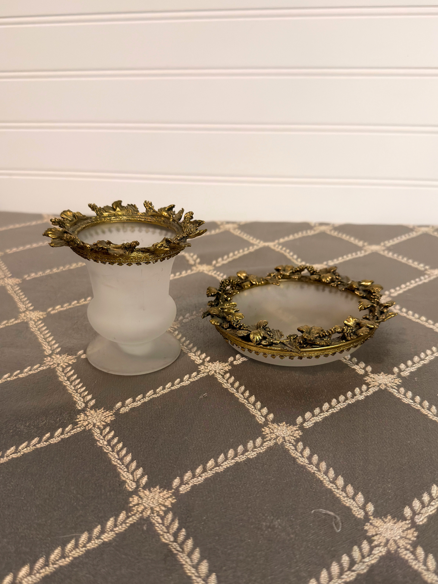 Set of Frosted Glass & Ormolu Cigarette Holder & Trinket Dish (Reserved)