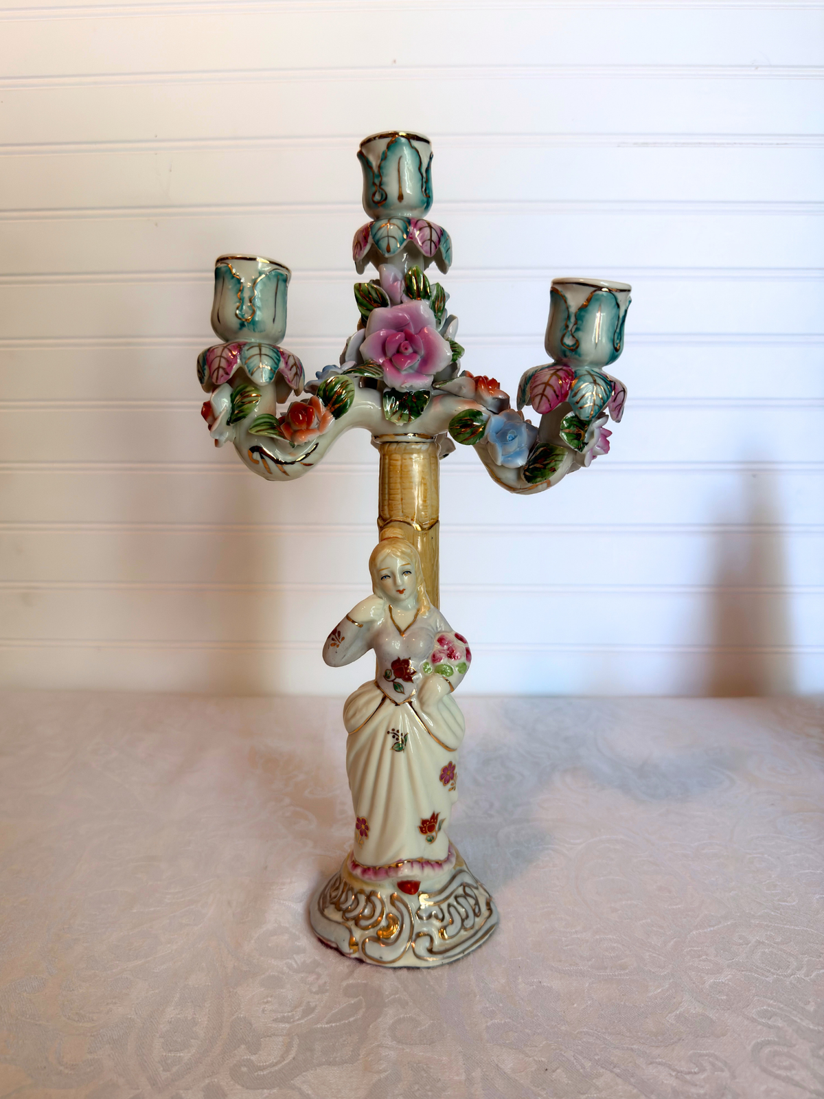 Pair of Dresden Style Figural Porcelain Candelabras