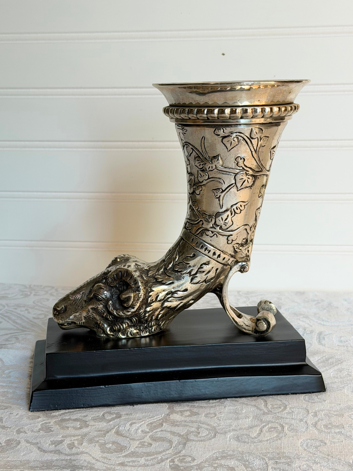 Silver Plated Ram Vase Statue