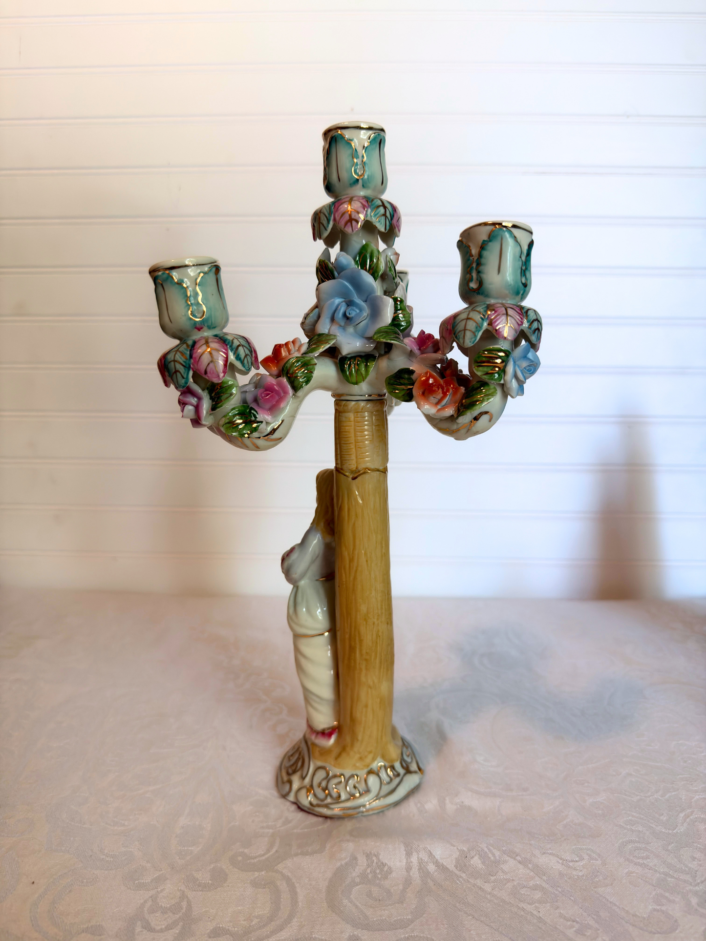 Pair of Dresden Style Figural Porcelain Candelabras