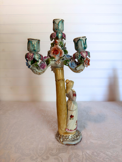 Pair of Dresden Style Figural Porcelain Candelabras