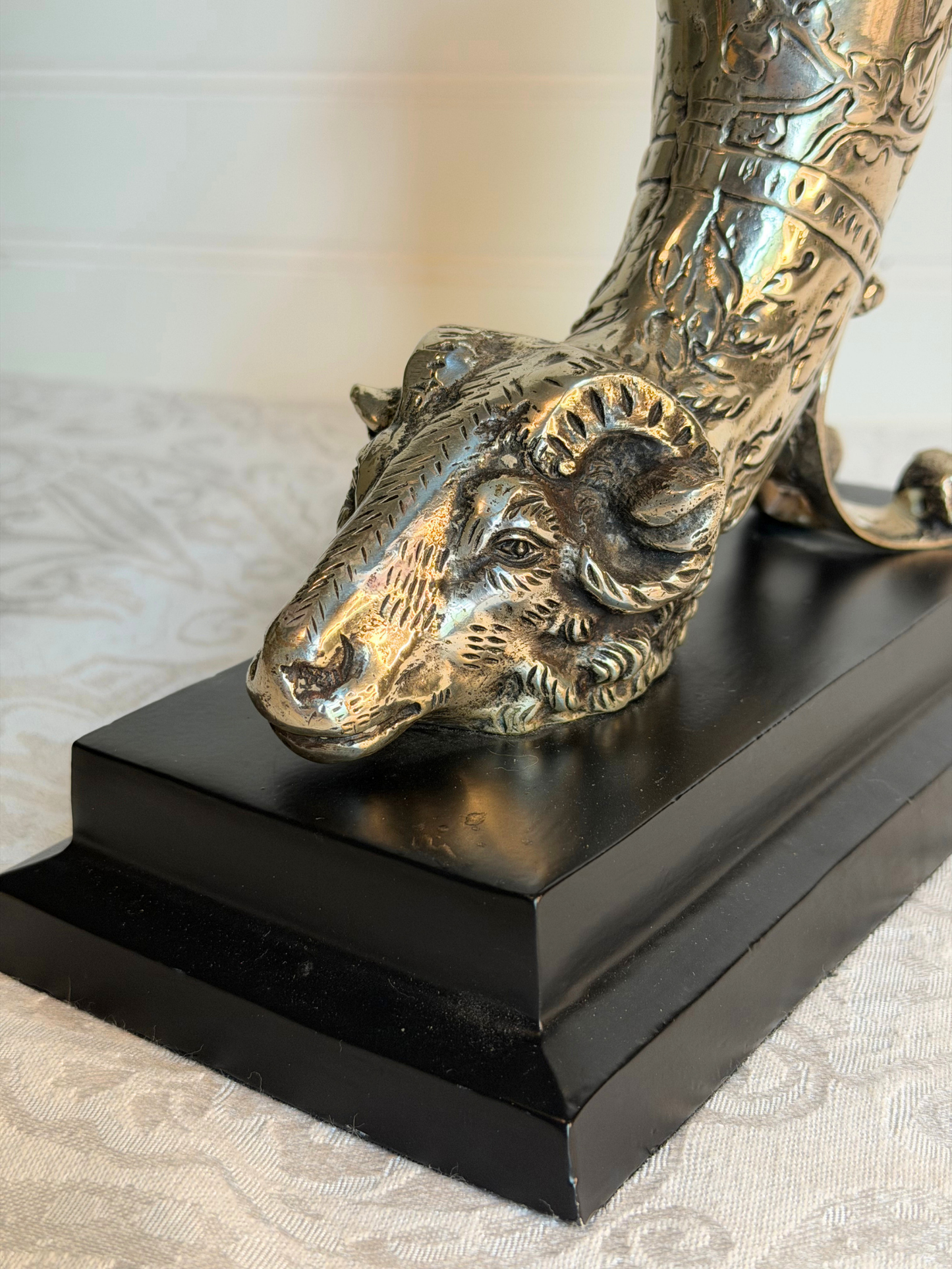Silver Plated Ram Vase Statue