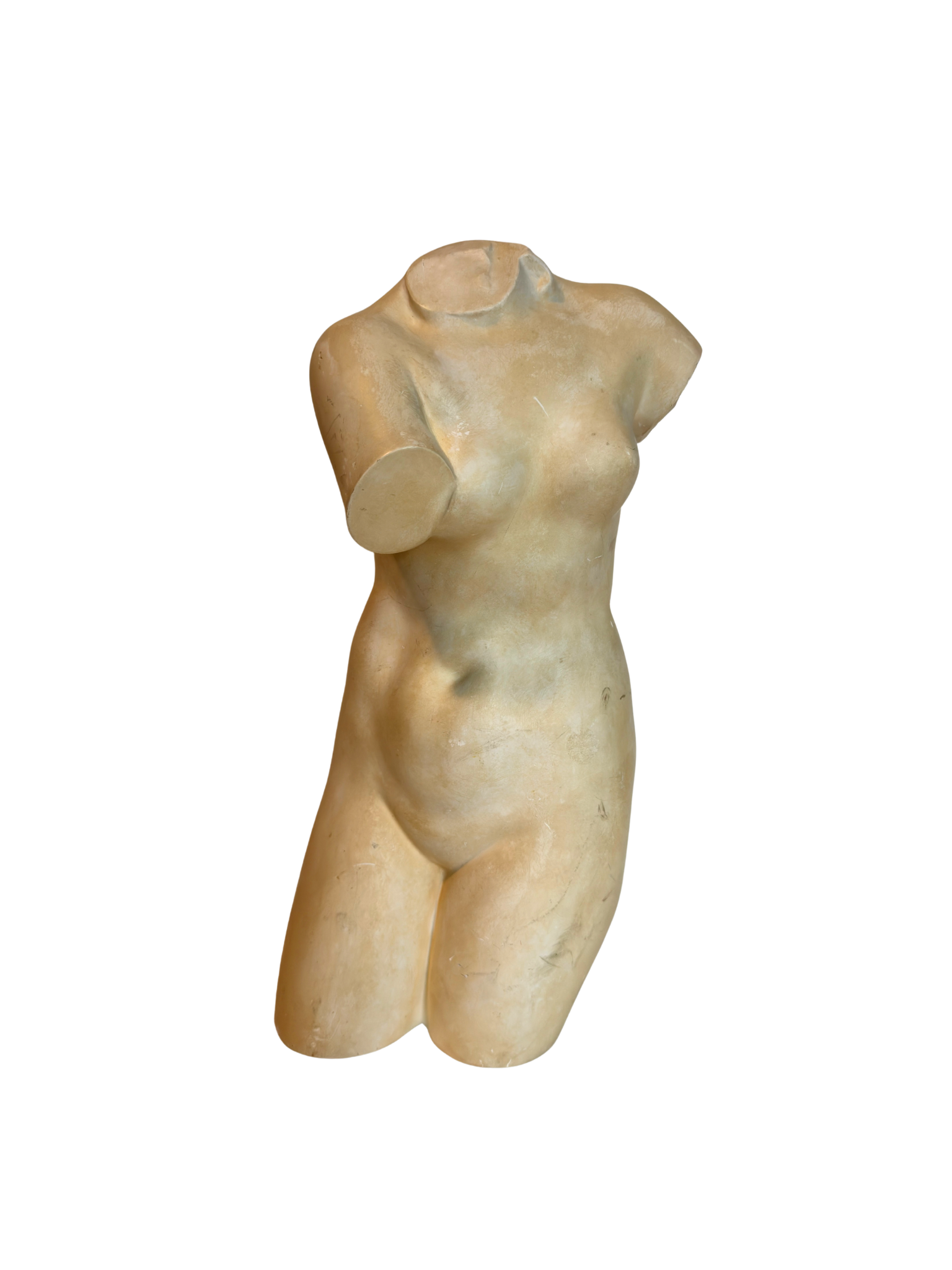 statue of a female torso on a white background