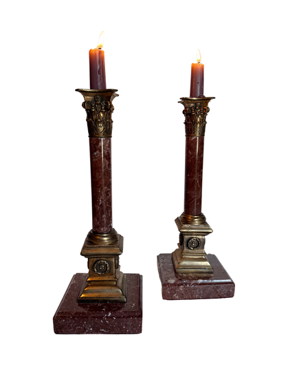 Dark Pink Marble & Bronze Candle Holders