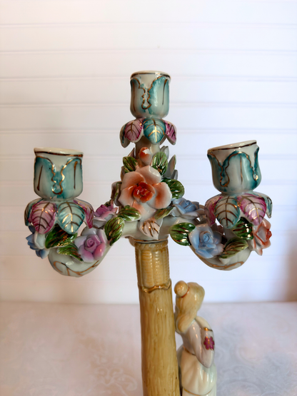 Pair of Dresden Style Figural Porcelain Candelabras