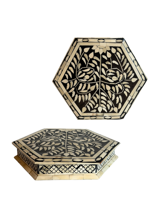Hexagon Bone Inlay Lidded Box