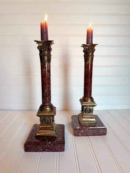 Dark Pink Marble & Bronze Candle Holders