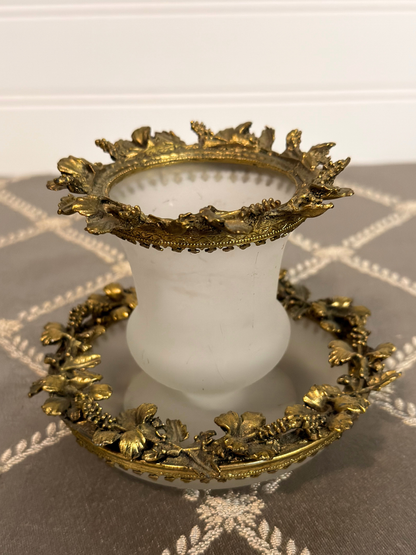 Set of Frosted Glass & Ormolu Cigarette Holder & Trinket Dish (Reserved)