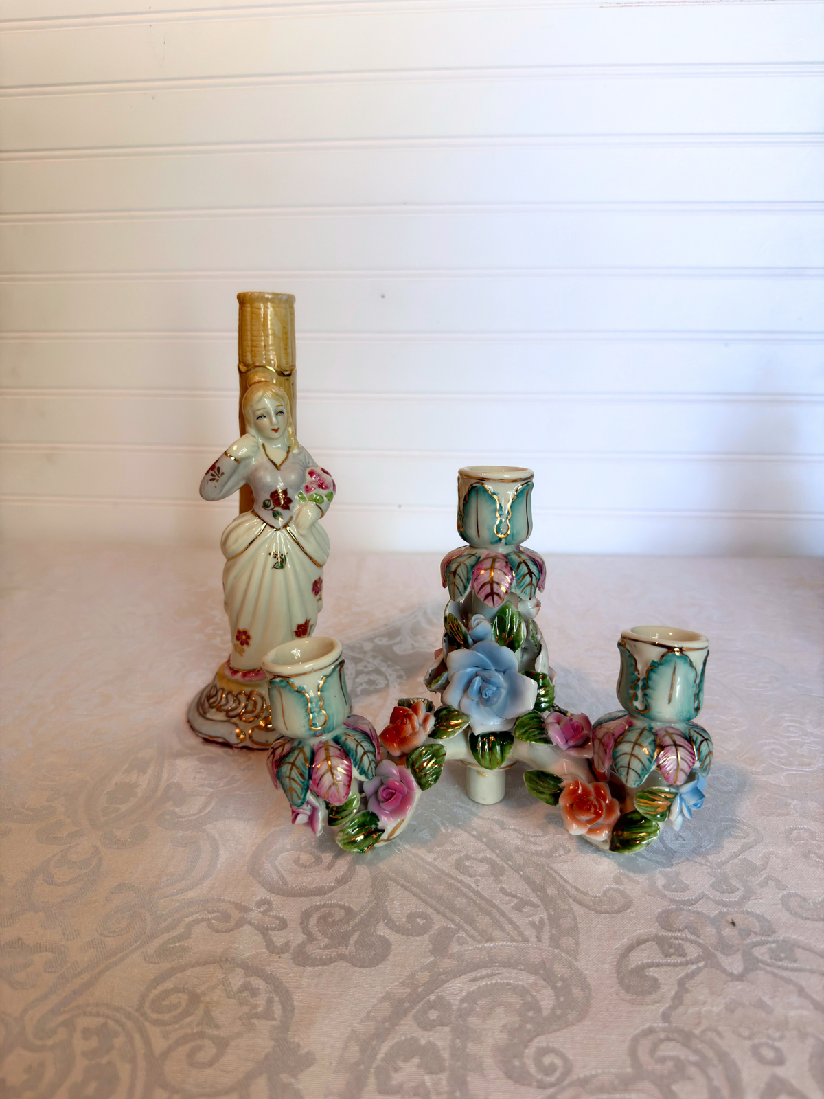 Pair of Dresden Style Figural Porcelain Candelabras