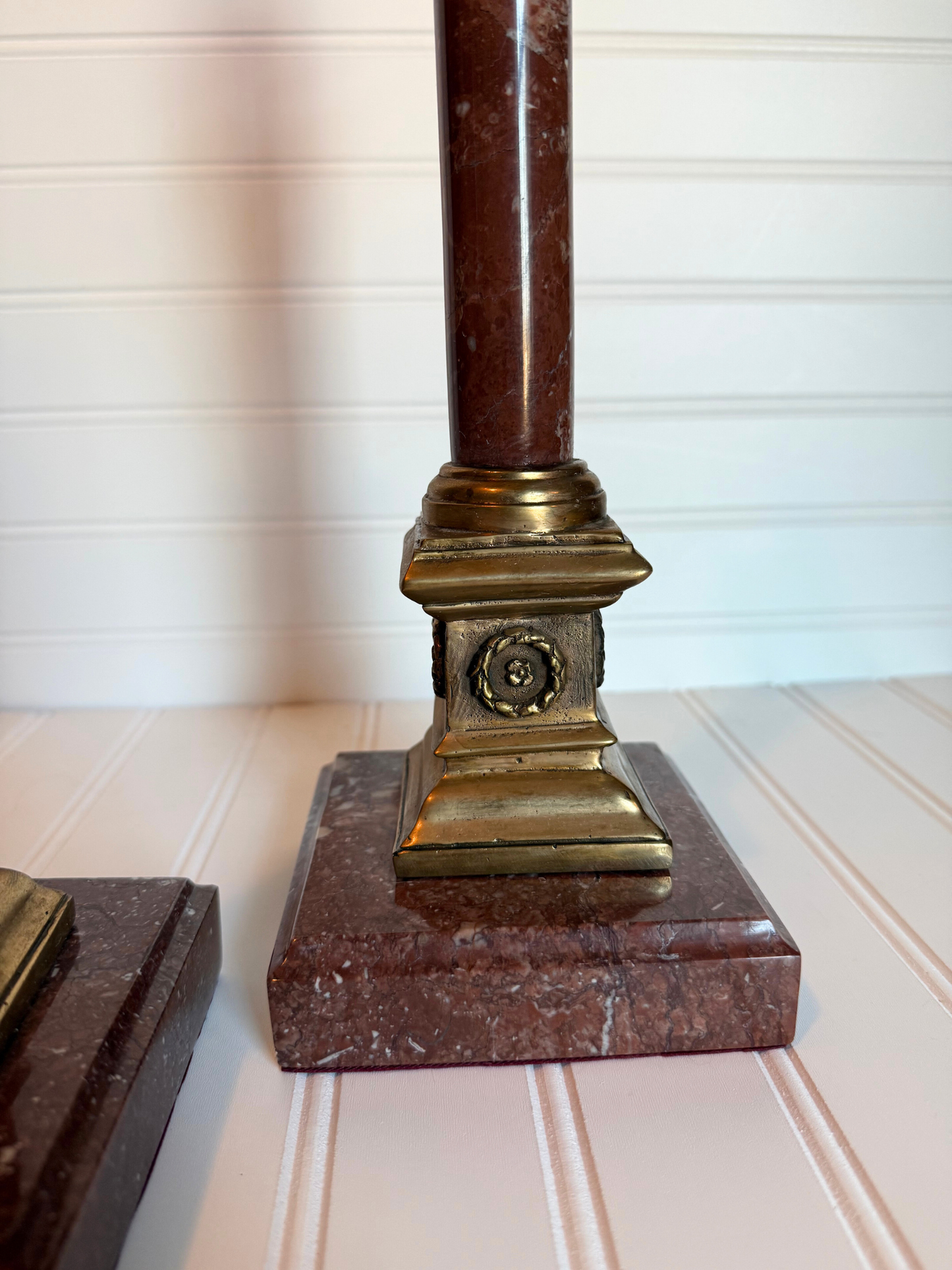 Dark Pink Marble & Bronze Candle Holders